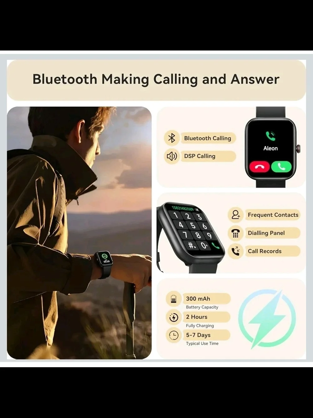 Black Smartwatch with Health Tracking and Call Alerts